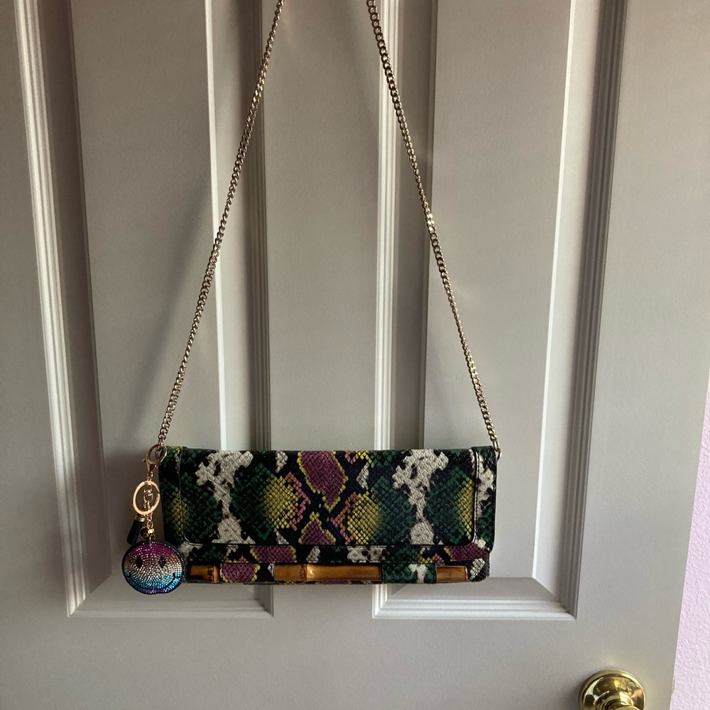 Elegant Multicolor Snakeskin Clutch with Chain Strap